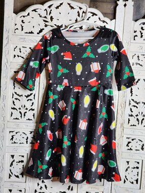 Funnycokid Half Sleeve Navy Blue with Holiday Motiff Little Girls Dress Size S